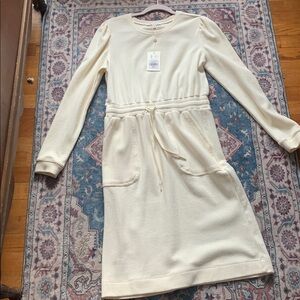 DownEast Cream Bishop Sleeve Sheath Dress